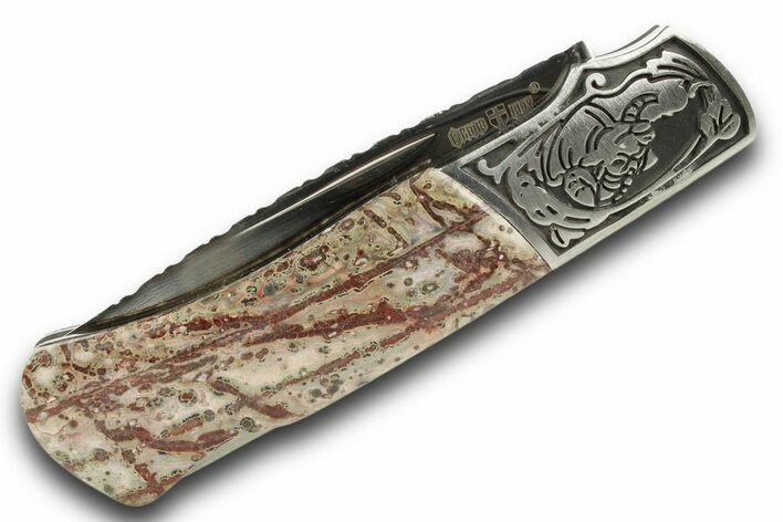 Pocket Knife with Leopard Stone Inlays #370820